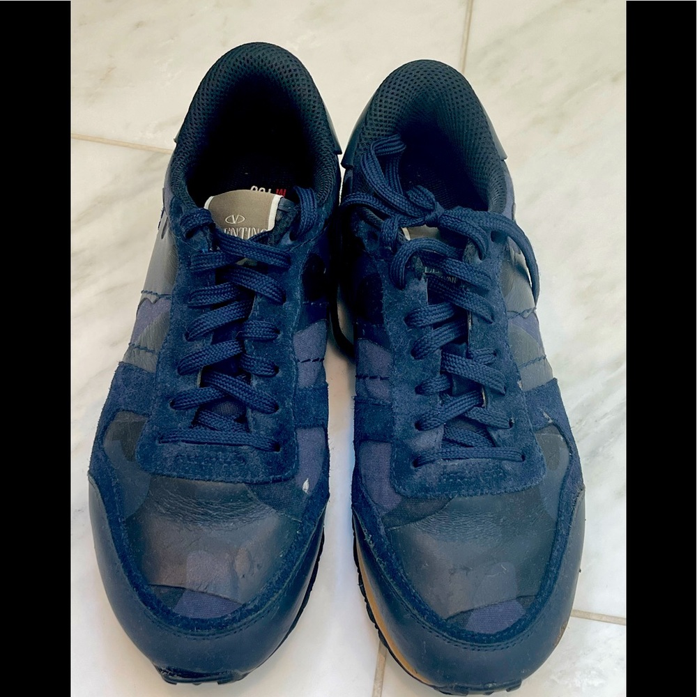 Navy Valentino Studded Sneakers.  Navy grommets.